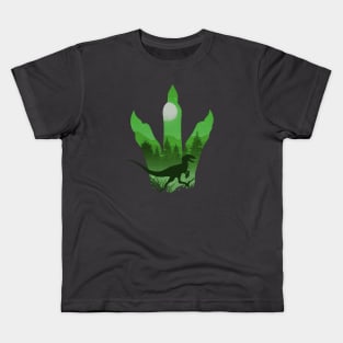 Green Dinosaur Silhouette inside Claw Kids T-Shirt